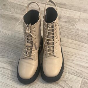 Cream Lace-Up Ankle Boots